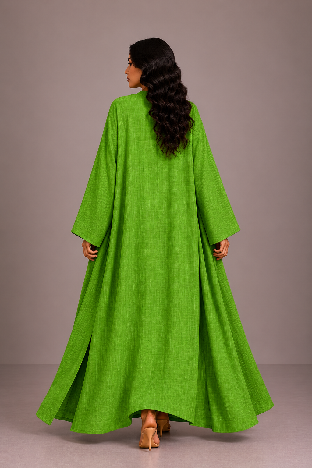 Green Linen Abaya Set