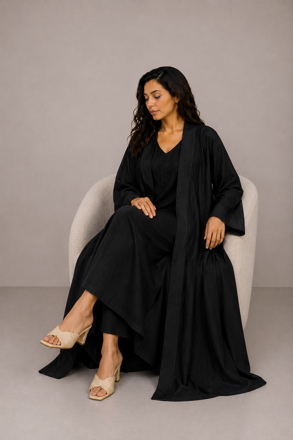 Black Linen Abaya Set