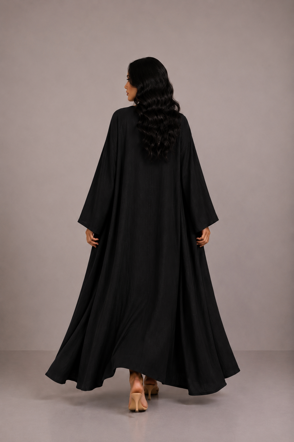Black Linen Abaya Set