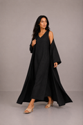 Black Linen Abaya Set