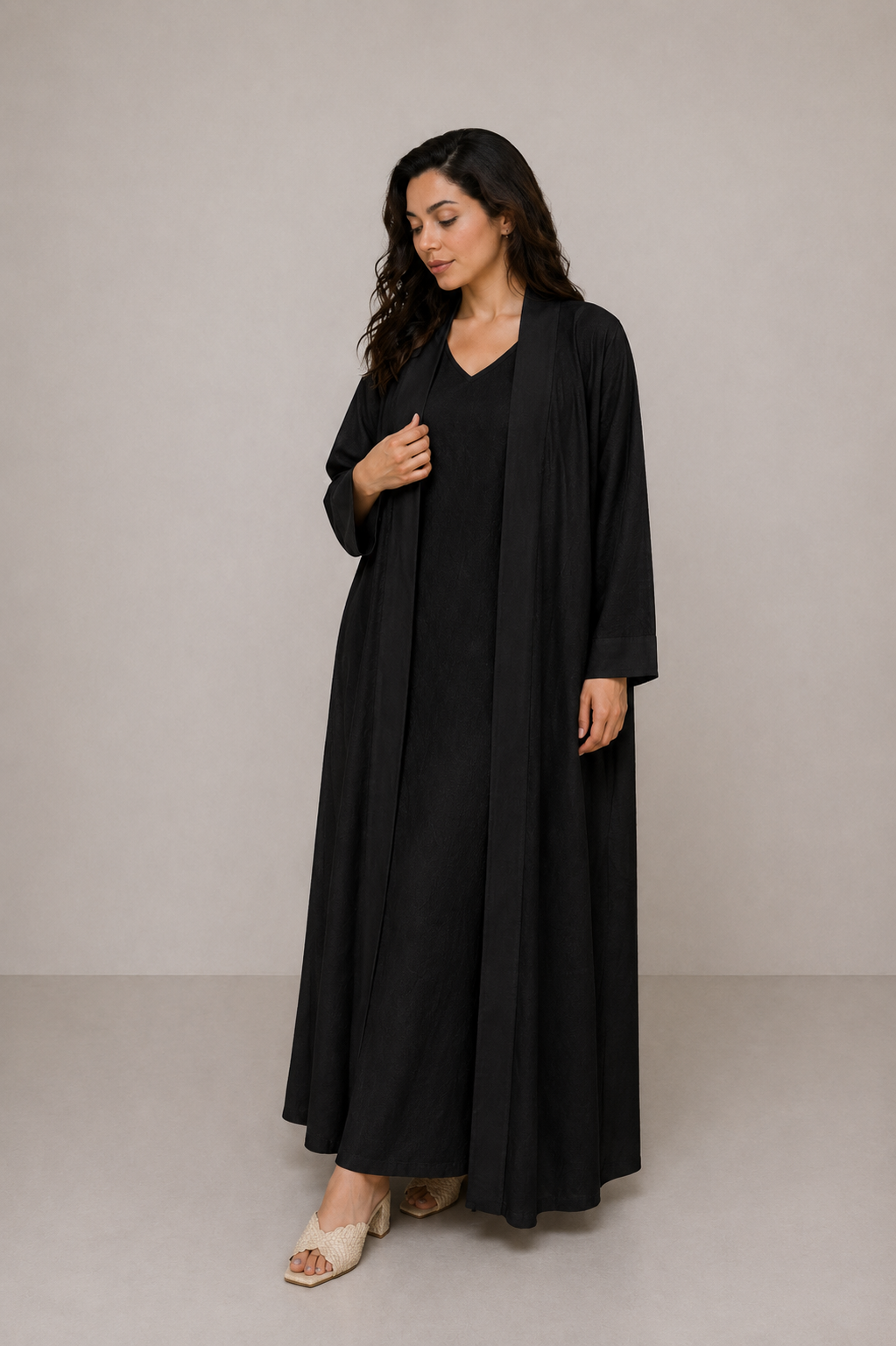 Black Linen Abaya Set