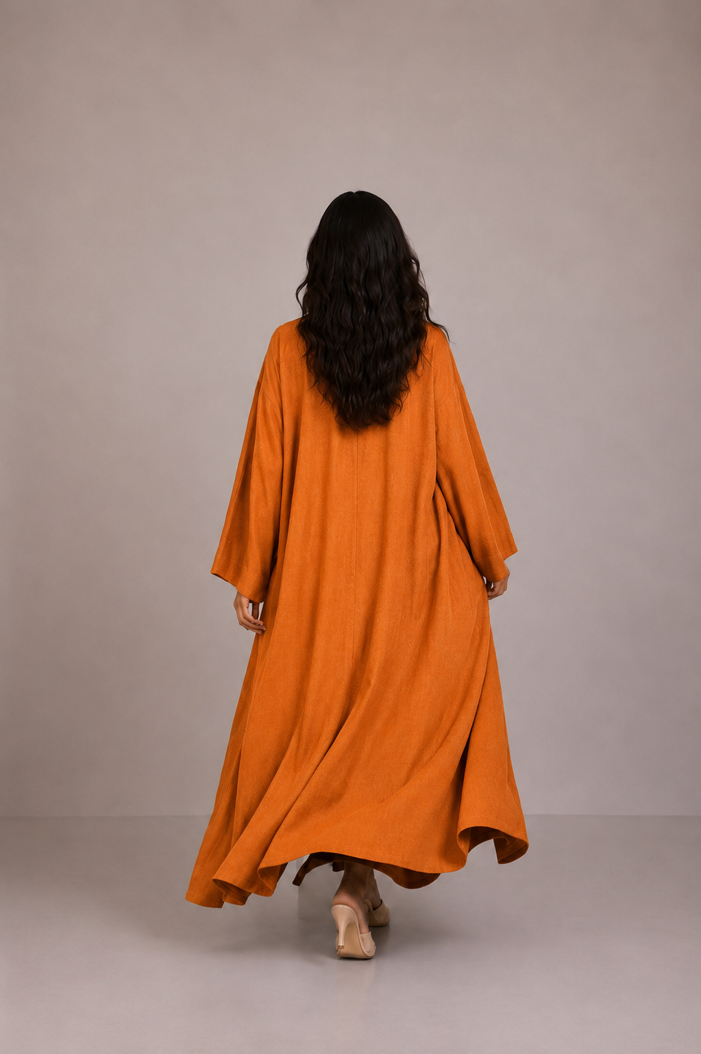 Orange Linen Abaya Set