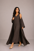 Brown Linen Abaya Set