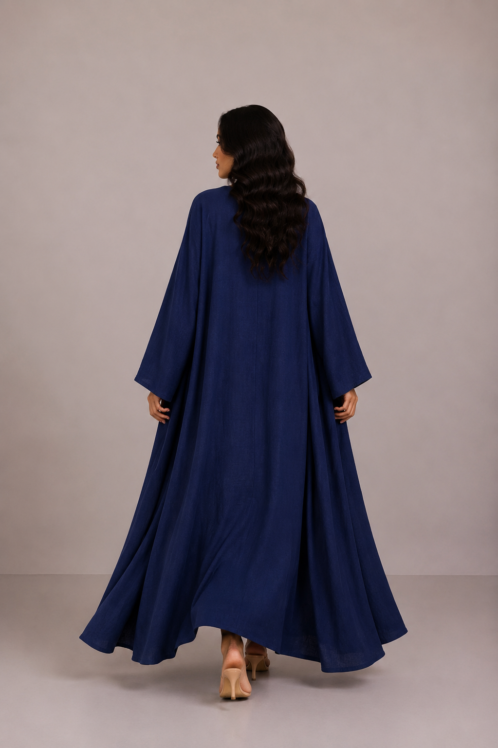 Navy Linen Abaya Set
