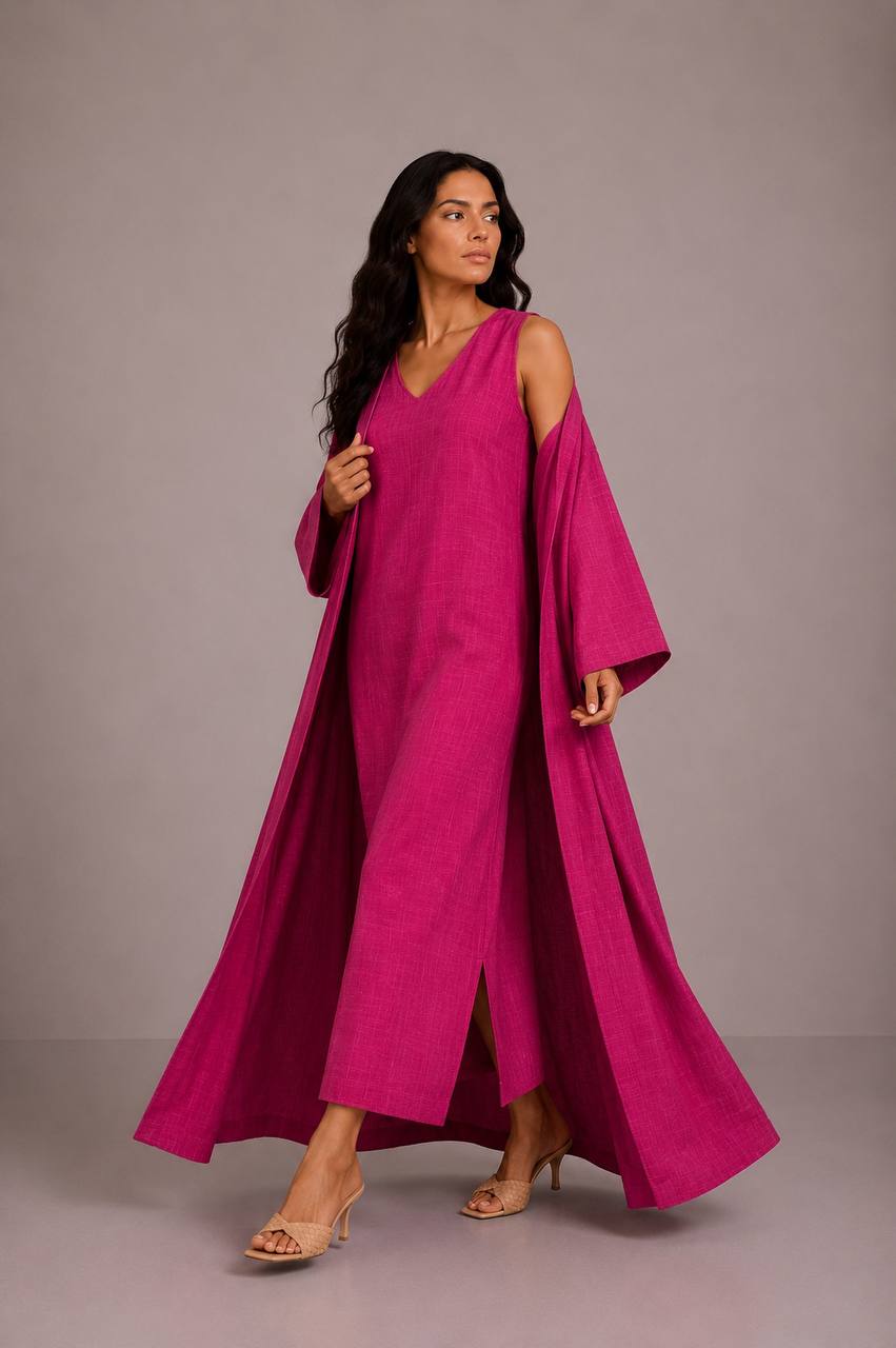 Fuchsia Linen Abaya Set