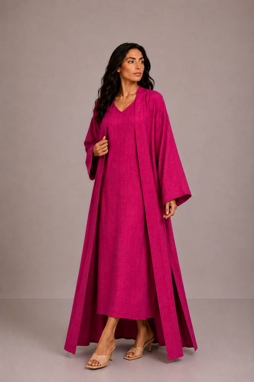 Fuchsia Linen Abaya Set