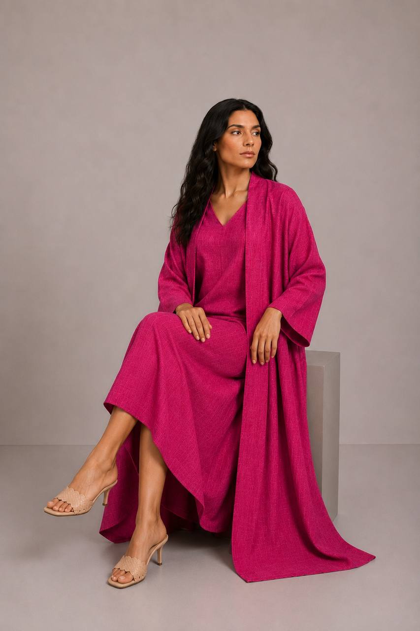 Fuchsia Linen Abaya Set