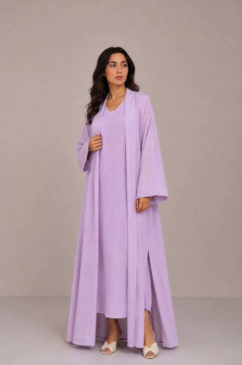 Purple Linen Abaya Set
