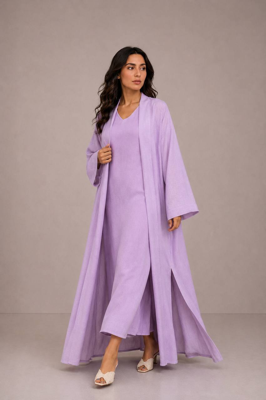Purple Linen Abaya Set