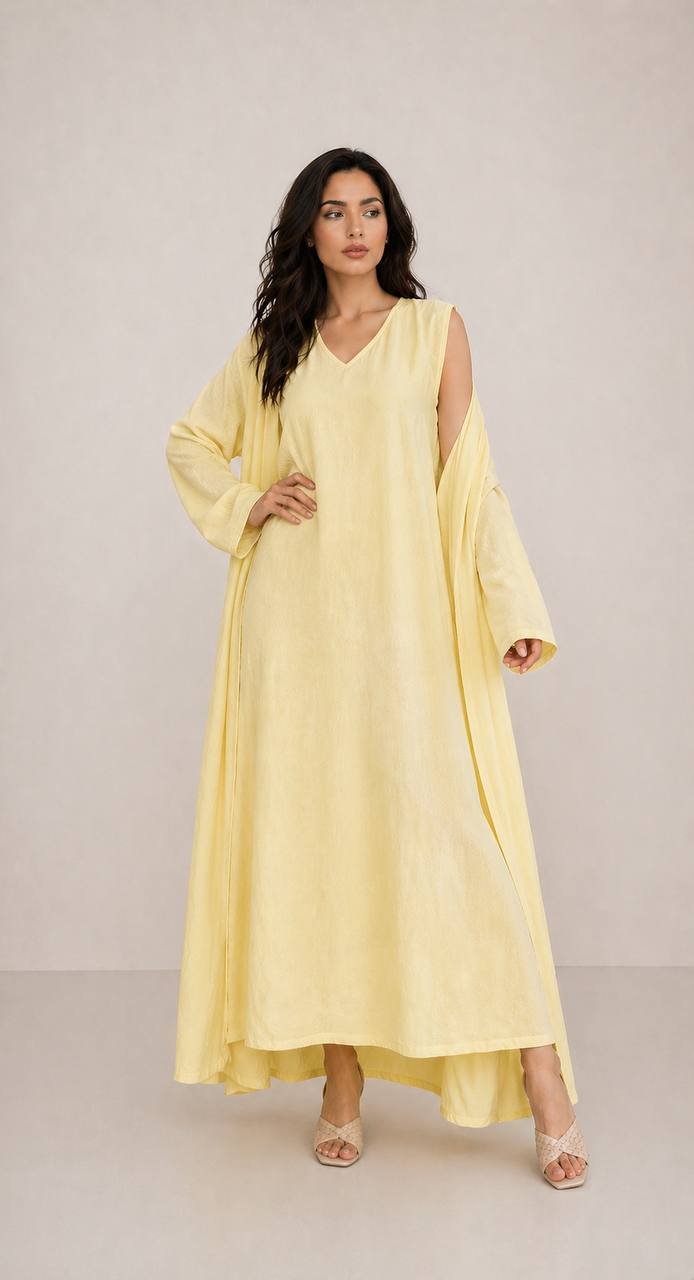 Yellow Linen Abaya Set