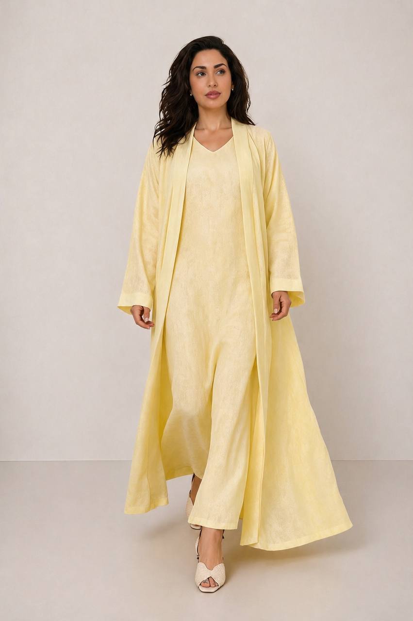 Yellow Linen Abaya Set