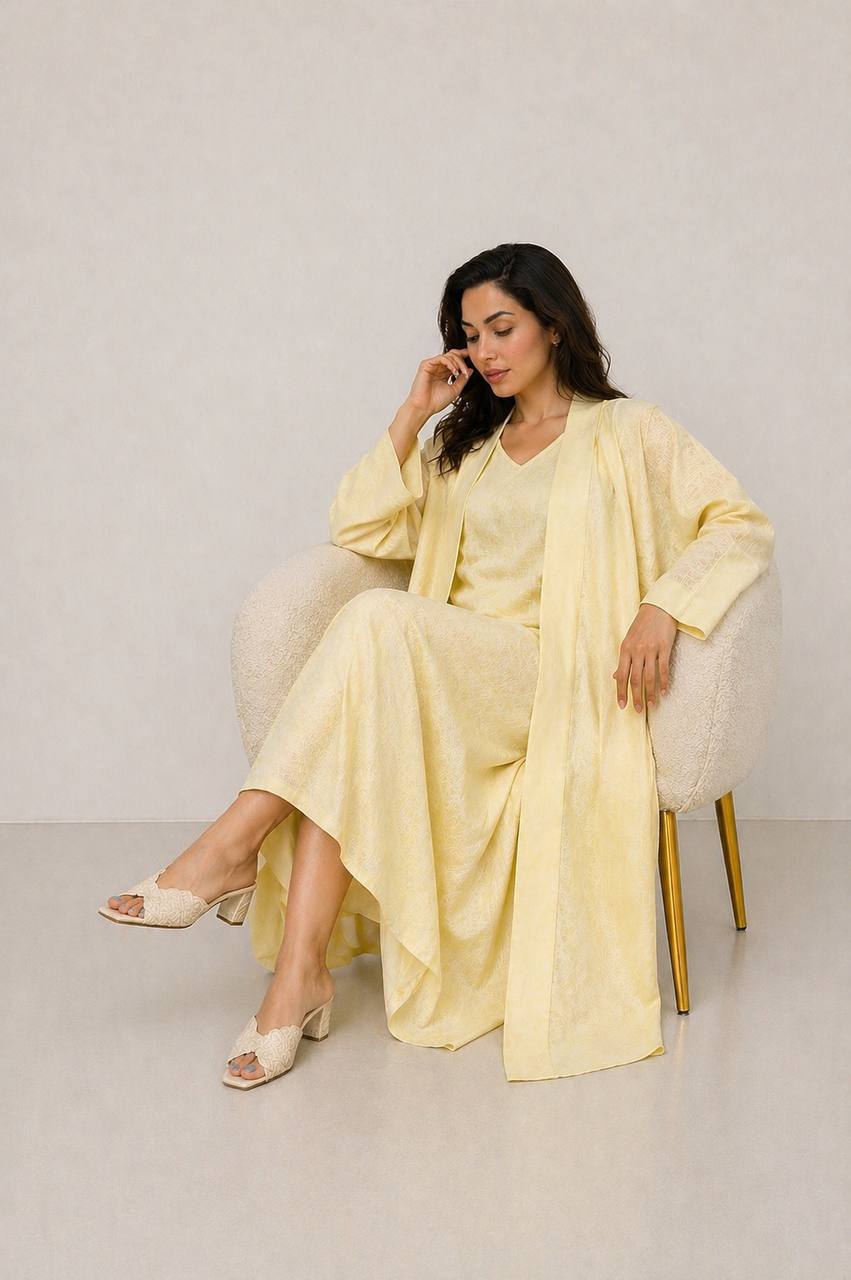 Yellow Linen Abaya Set