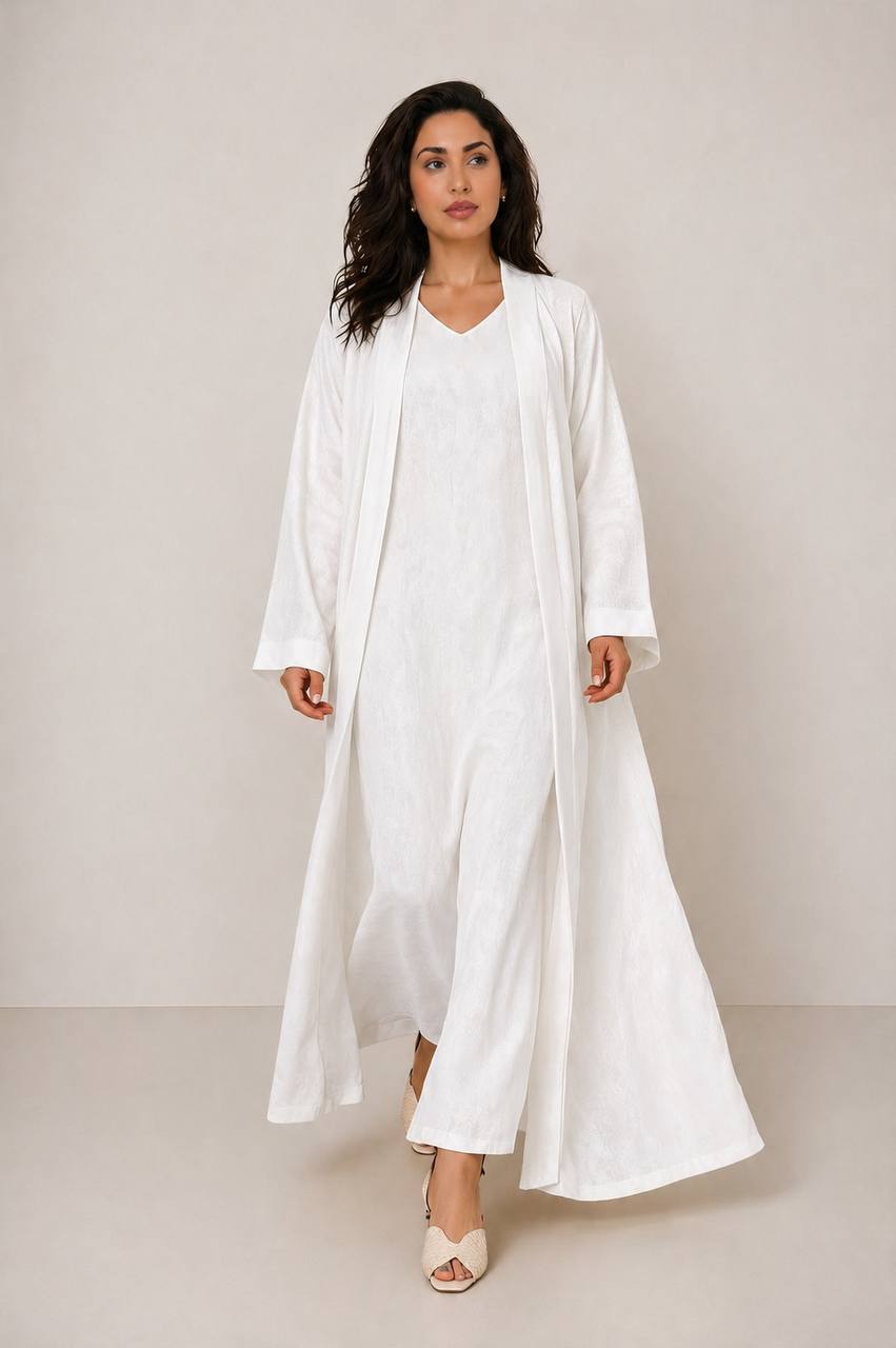 White Linen Abaya Set