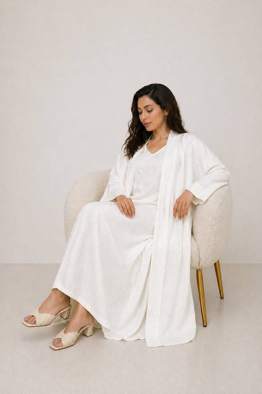 White Linen Abaya Set