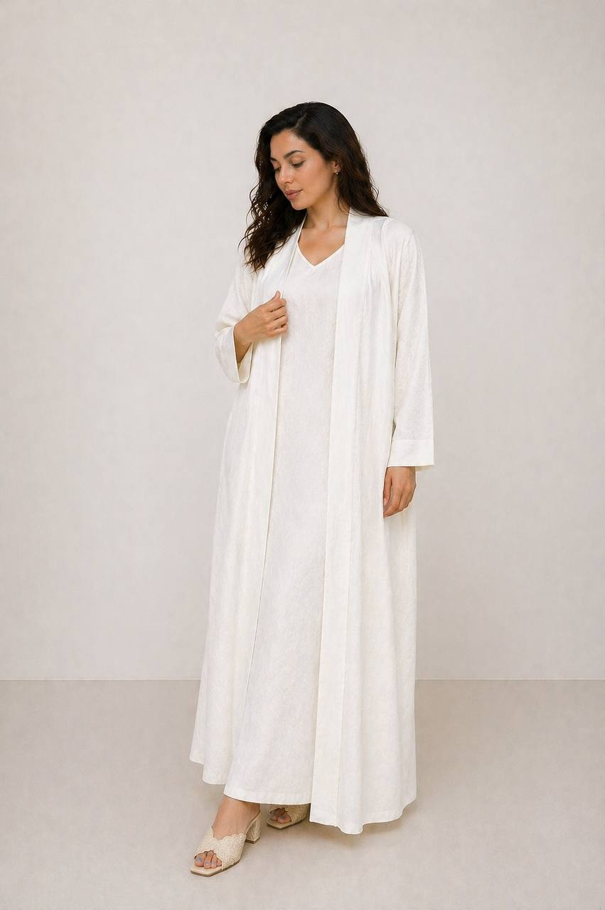 White Linen Abaya Set